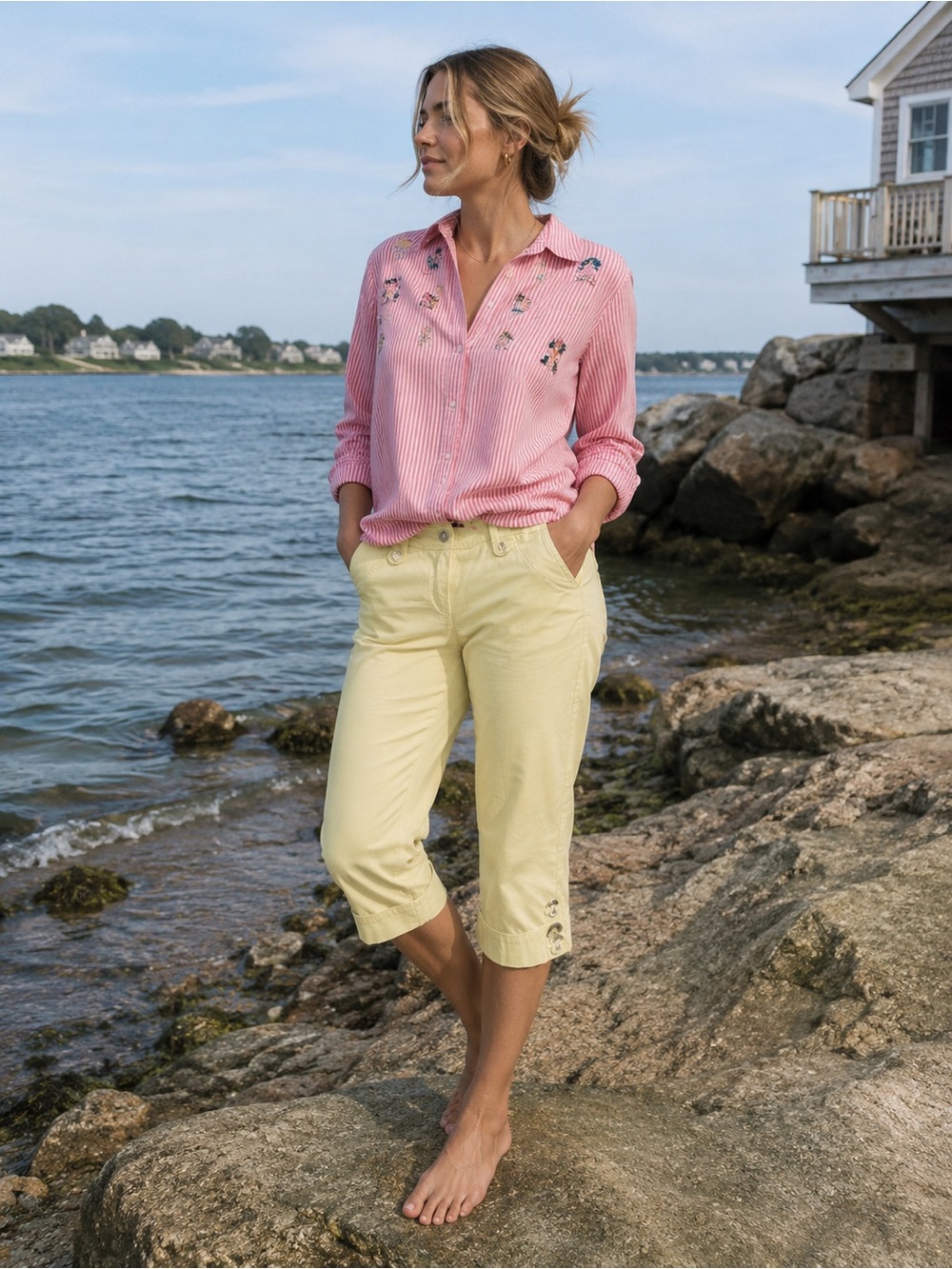Sandro Yellow Women's Capri Pants Button Detail SZE 14